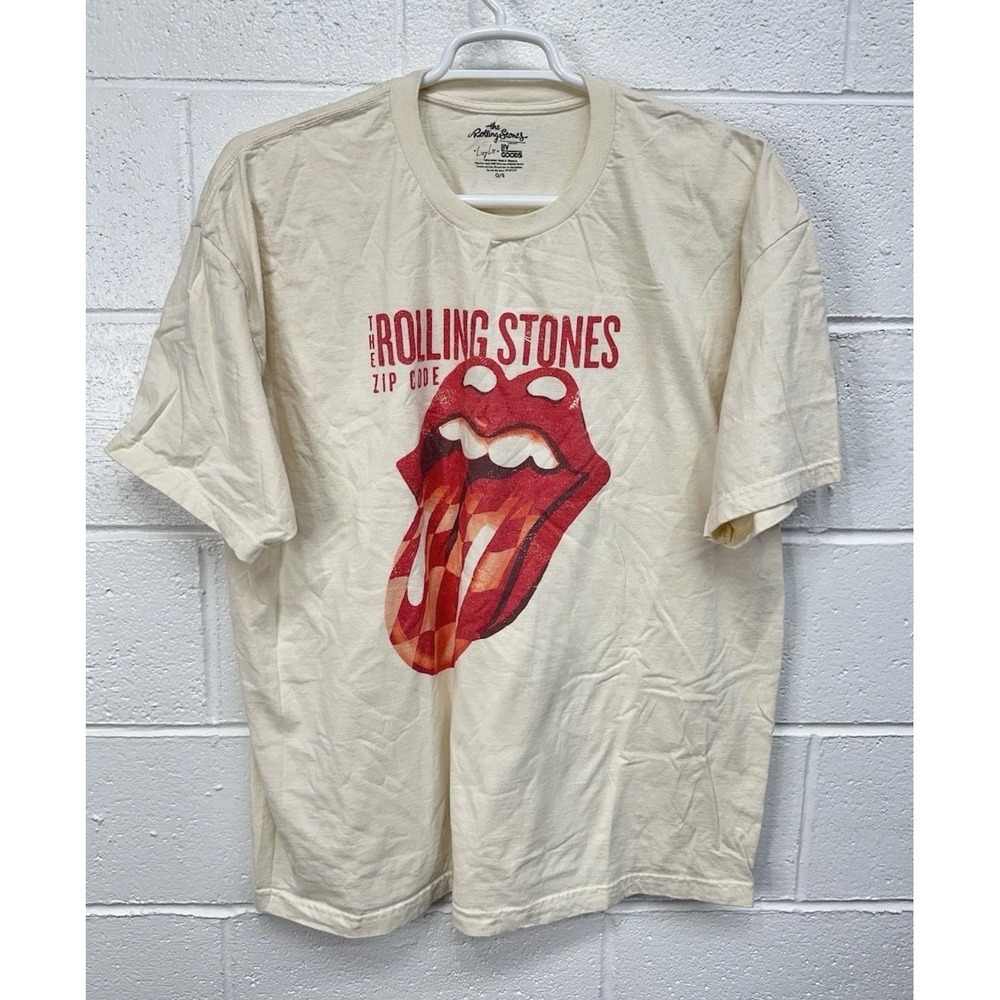 LivyLu T-shirt Off White Rolling Stones Zip Code Band Tee / Women's One Size